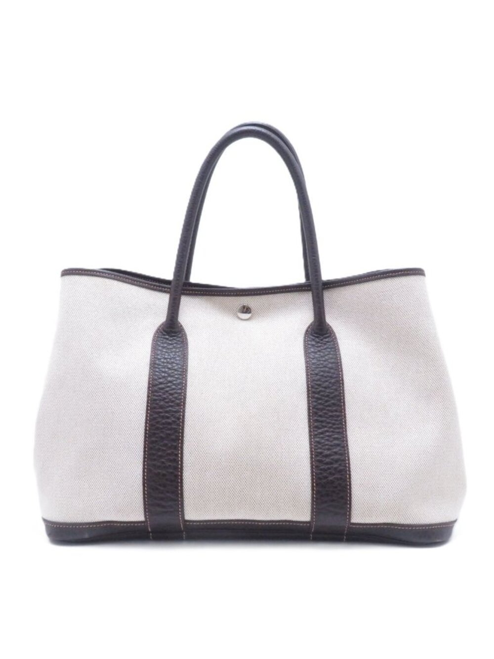 Hermes Garden Party PM Natural Dark Brown Silver Canvas Tote